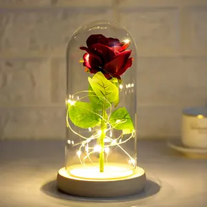 优秀情人节礼物泡沫人造玫瑰带发光二极管瓶玫瑰装饰花金箔玫瑰灯