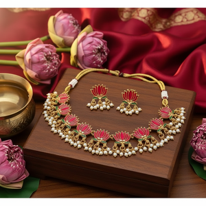 Factory Sale Lotus Design Flower Shaped <b>Gold</b> Plated South Indian Wedding Traditional Temple Jewellery <b>Set</b> - Product Image 3