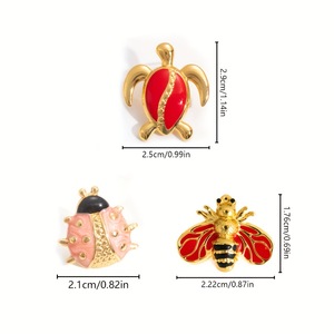 QX Venta al por mayor Pendientes de tuerca de moda para fiesta con diseño de abeja, tortuga, caracol y mariquita, de acero inoxidable, serie de insectos, chapados en oro de 18K para mujer - Product Image 6