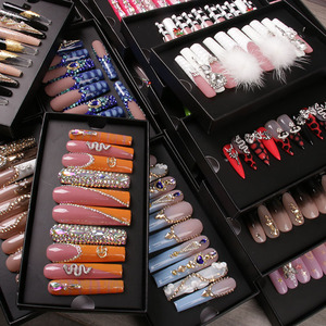 Bộ móng tay giả <span class=keywords><strong>acrylic</strong></span> cao cấp, thiết kế thủ công dày dặn, đính đá, có thể tùy chỉnh, dành cho ngón tay. - Product Image 2