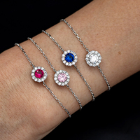 Saphir CZ Blumen Rundschliff Armband Halo Rundes CZ Armband Vergoldetes 925 Sterling Silber Armbänder für Damen Schmuck
