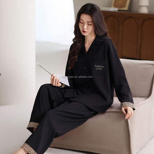 Nuovo <span class=keywords><strong>Pigiama</strong></span> con Stampa Leopardata sul Bordo, <span class=keywords><strong>Nero</strong></span>, Semplice e Comodo, in Puro <span class=keywords><strong>Cotone</strong></span>, Abbigliamento da Notte Casual per Donne - Product Image 4