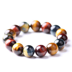 กำไลข้อมือลูกปัดไทเกอร์อายหลากสีแฟชั่นขายส่ง ทำมือ ประดับเพชร หยก และอาเกต แบบยืดหยุ่นได้ - Product Image 5