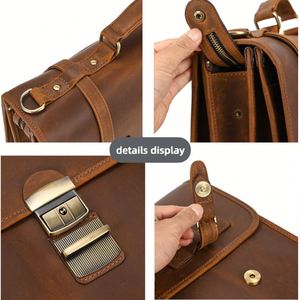 Maletín de Cuero Genuino Marrón de Alta Calidad, Bolso Bandolera para Hombre, para Laptop de 15.6 Pulgadas, Viajes de Negocios - Product Image 3