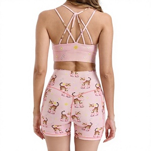 Ensemble de vêtements de sport 2 pièces à imprimé animal, au-dessus du genou, pour femme, avec leggings taille haute et shorts cycliste, personnalisable, OEM ODM - Product Image 4