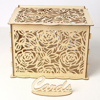 Boîte à cartes de mariage sculptée ajourée en bois avec serrure Mr & Mrs DIY Couple Love Pattern Envelope Sign Cards Decoration Party Supplies
