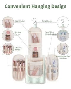 Trousse de Toilette Suspendue à Rayures Vertes pour Femme, Sac de Voyage pour Articles de Toilette, Trousse de Maquillage, Organisateur de Cosmétiques, Sacs à Maquillage - Product Image 2