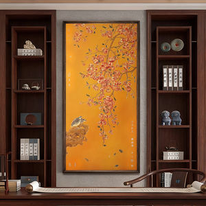 Nouvelle peinture décorative florale rouge chinoise, salon, bureau, suspendue, haut de gamme, artisanale, atmosphérique, sculpture au chisel en laiton - Product Image 1