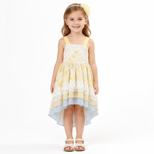 <span class=keywords><strong>Robe</strong></span> de princesse formelle haut de gamme en mousseline de soie <span class=keywords><strong>à</strong></span> volants, asymétrique, avec dentelle et blocs de couleur, pour fillettes, idéale pour les fêtes d'anniversaire - Product Image 4