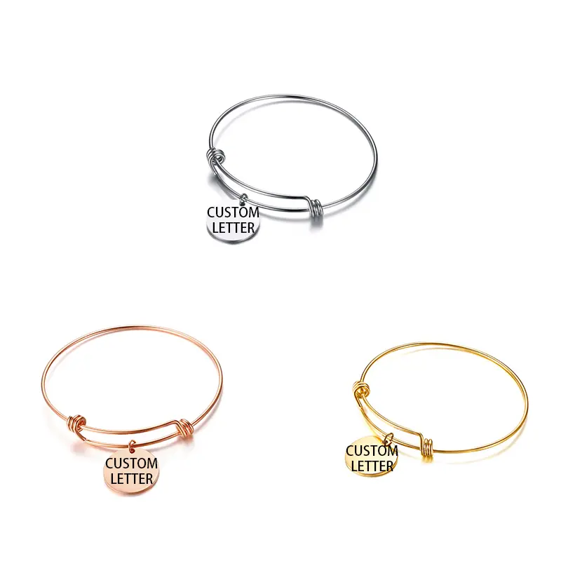 2019 Bracelet En Argent En Acier Inoxydable Femmes Dames De Luxe Logo Personnalisé Or De Fil Extensible Réglable Bracelet de Charme