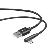 Câble USB2.0 Type C à angle droit 90° avec logo personnalisé, coque en aluminium assemblée, tressage en nylon, 480 Mbps, câble de charge et de données