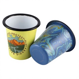 Mug conique en émail de 350 ml, personnalisé en usine, bleu et jaune, imprimé, non cassable, pour boire - Product Image 3