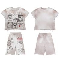 Ensemble survêtement homme délavé à l'acide, t-shirt 300 g/m² 100 % coton, ourlet brut, sur mesure, streetwear, imprimé graphique, gris clair