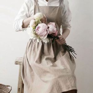 Overol de Algodón Puro para Mujer, Delantal con Estampado Floral Artístico, Delantal de Trabajo Japonés para Limpieza del Hogar - Product Image 1