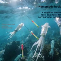 Nouveau modèle d'hameçon à calamar en acier inoxydable, leurre de pêche à appât vivant avec phéromone, tête rouge et tissu lumineux enroulé