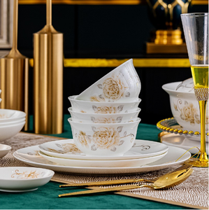 Bộ đồ ăn sứ cao cấp, họa tiết hoa mẫu đơn, chất liệu xương sứ, dùng cho nhà hàng, tiệc cưới, nhà ở. - Product Image 3