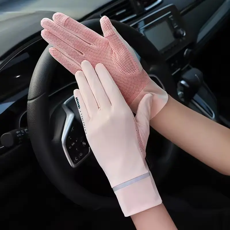 I-0057 Women Gloves Summer UV Sun Protection Tram Outdoor Touch Screen Breathable Ice Silk Driving Gloves