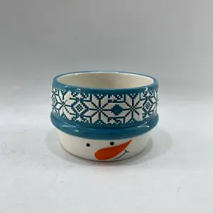 手绘陶瓷雪人糖果碗 (蓝色)