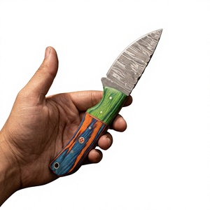 Cuchillo de acampada de hoja fija Drop Point de acero de Damasco con mango de madera Pakka azul de 20 cm, cuchillo de supervivencia para exteriores DIY - Product Image 3