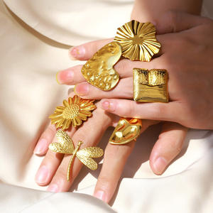 Haute Qualité Populaire En Acier Inoxydable Anneau Plaqué Or Coeur Anneau Géométrique Fleur <span class=keywords><strong>Libellule</strong></span> Ouverture Anneaux Femmes Bijoux De Mode - Product Image 1