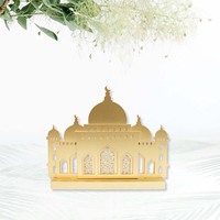 Ornement Islamique Cadeaux Ramadan Eid Mubarak Plaque en Bois Dorée Mate Décoration de Centre de Table Mosquée en Bois