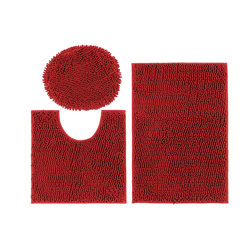 Luxury 3 Pieces Anti Slip Absorbent Curved Chenille Toilet Mat For Bathroom