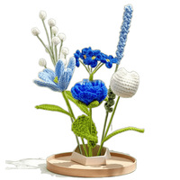 Set Bunga Rajut Tulip Lavender Mawar Buatan Tangan dari Benang untuk Dekorasi Rumah, Hiasan Estetis, Buket Bunga Rajut