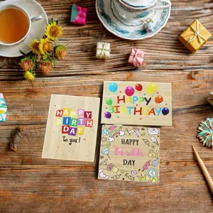 Uv màu in ấn hạnh phúc thẻ sinh nhật thân thiện với môi tre Thủ công mỹ nghệ