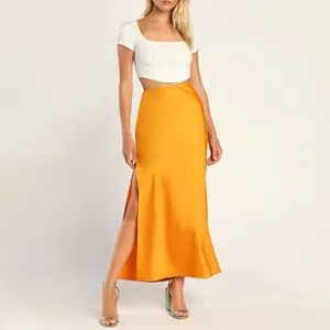 Золотисто-Желтая атласная трапециевидная юбка средней длины на заказ
