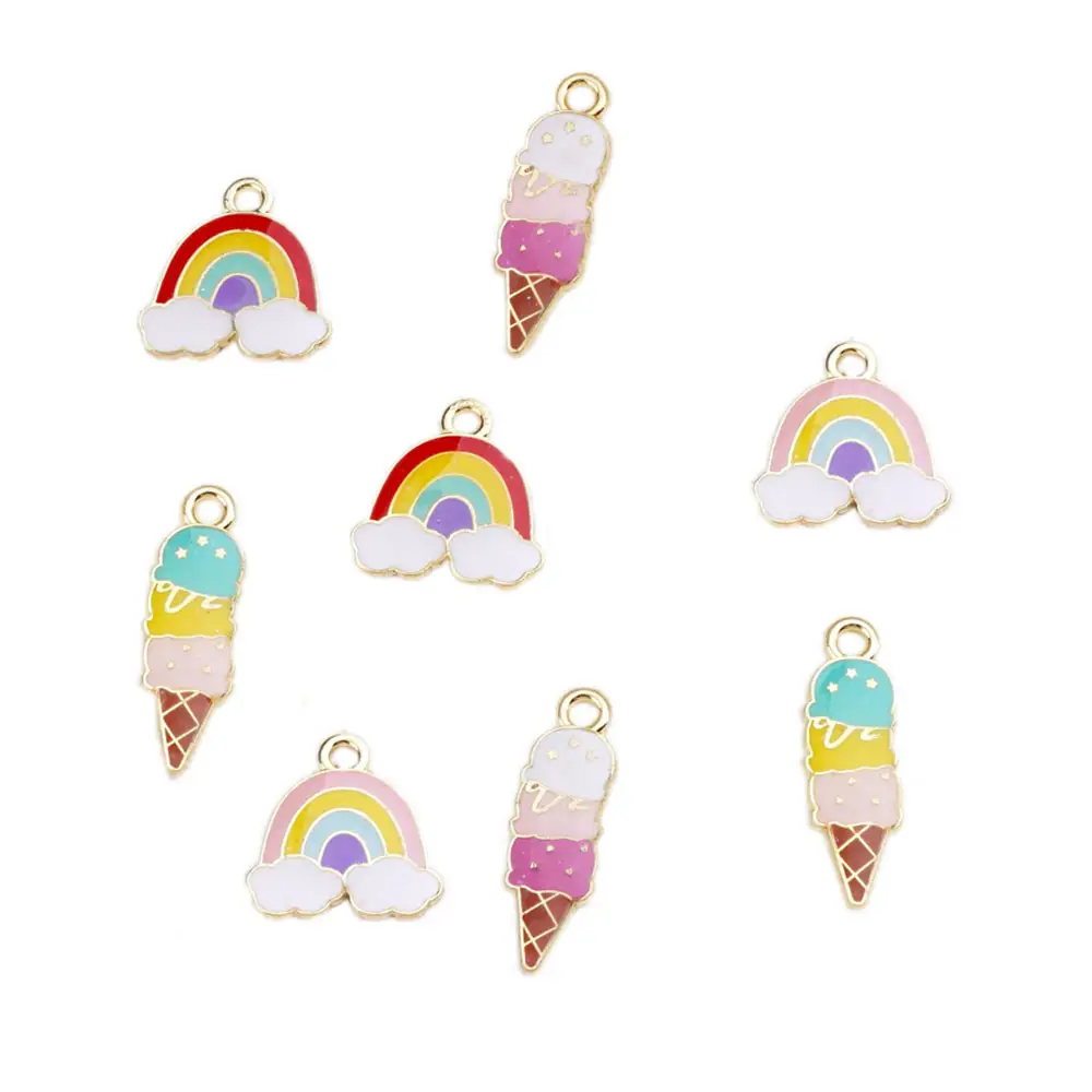 Colorful Enamel Rainbow Cloud Charms Gold Plated Enamel Ice Cream Dangle Pendants For Jewelry Making DIY Accessories