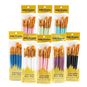 Groothandel Aquarel Acryl Olieverf Kwast Schilderij 10 Stuks Kwast Set Met Nylon Haar Plastic Handvat