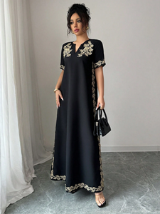 Nouveau kimono bohème décontracté à manches courtes en coton 100% tissé, fait à la main pour femmes, avec broderie noire, taille naturelle, pour festival, robe de chambre, cardigan - Product Image 4