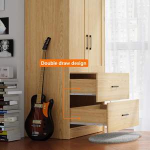 Armário De Armazenamento De Madeira 2-Door <span class=keywords><strong>Closet</strong></span> Gavetas Quarto Armário Independente Armário De Armazenamento De Grãos De Madeira Prateleiras Penduradas Roupas - Product Image 5