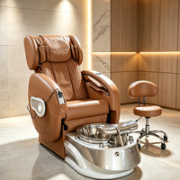 Fauteuil de pédicure et de manucure de luxe couleur marron, avec massage du dos et du corps entier, et bassin de lavage des pieds, vente directe usine