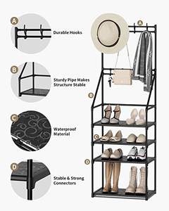 Étagère à chaussures, porte-manteau, porte-chapeaux, organisateur de rangement pour chaussures empilable, capacité de 8 paires de chaussures et de bottes, et porte-manteaux et chapeaux - Product Image 6
