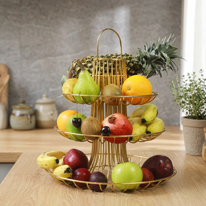 Support à fruits en métal à trois niveaux, rond, moderne, pour la cuisine, rangement durable, conteneur alimentaire - Product Image 4