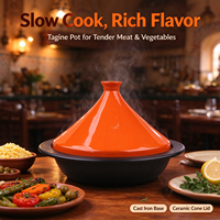 Tajine marocain en fonte émaillée colorée, plat à gratin avec couvercle conique en céramique pour gaz, induction et four, vente en gros OEM