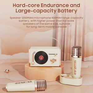 เครื่องคาราโอเกะพกพาแบบเรโทรขายส่ง ลำโพงไร้สายขนาดเล็ก ชุดไมโครโฟนคู่ โรงงาน OEM/ODM ลำโพงคาราโอเกะสำหรับเป็นของขวัญ - Product Image 5