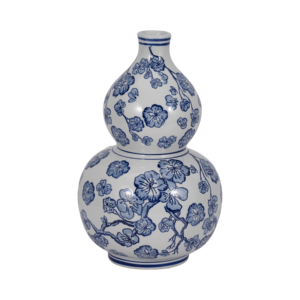 Vaso in Ceramica a Forma di Doppia Zucca, Blu e Bianco con Motivo Floreale, Decorazione d'Arredo per Soggiorno o Camera da Letto - Product Image 3