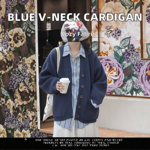 <span class=keywords><strong>Cardigan</strong></span> in Maglia di <span class=keywords><strong>Cotone</strong></span> 100% di Alta Qualità, <span class=keywords><strong>Blu</strong></span>, Scollo a V, Maniche Lunghe, Stile Casual e Comodo per Donne - Product Image 2