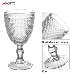 Cina vetreria all'ingrosso a buon mercato rosso calice bicchiere di vino trasparente diamante Vintage goffrato acqua e succo di vetro tazza - Product Image 3