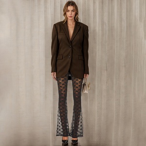 Summer Beach Party Black Sexy Lace Flare Pants <strong>Floral</strong> Lace Mesh Tight Flared Long Pants <strong>Trousers</strong> for Women <strong>Ladies</strong> - Product Image 5