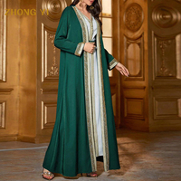 Abaya turque personnalisée pour femmes, 2 pièces en dentelle à manches longues et ceinture, caftan islamique marocain, robe longue modeste pour femme arabe