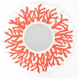 60 * 2.5厘米现代耐用装饰壁挂镜子创意红色圆形木质装饰艺术壁挂镜子