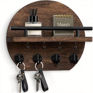 Solid Wood <b>Key</b> Organizer with Porch Entry Hooks <b>Wall</b> Mount Jewelry <b>Key</b> Holder with Tray Boxed ODM/OEM Design Storage Shelf Use - Product Image 3