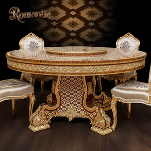 Set <span class=keywords><strong>da</strong></span> <span class=keywords><strong>Pranzo</strong></span> di Lusso in Stile Mediorientale, Tavolo Rotondo Personalizzato in Legno Massello Intagliato a Mano con Intarsi in Venature del Legno e Sedie - Product Image 6