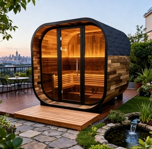 <span class=keywords><strong>Sauna</strong></span> de Vapor de Jardín de Lujo para 4-6 Personas, <span class=keywords><strong>Sauna</strong></span> Tradicional Exterior en Forma de Cubo con Estufa de Leña/Eléctrica - Product Image 1