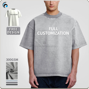T-shirt pour homme coupe ample, impression personnalisée, coton 300 g/m², t-shirt lourd, col côtelé, t-shirt surdimensionné, t-shirt délavé à l'acide pour homme - Product Image 1