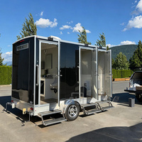 Remolque de Baño Portátil de 3 Cabinas Estilo Canadiense con Aire Acondicionado, Remolque de Baño de Lujo Moderno de Fibra de Vidrio en Venta