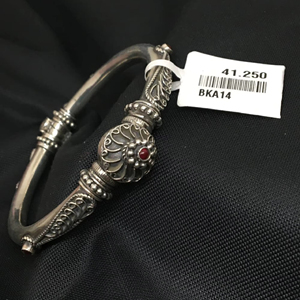 Stylish Classic Oxidized <b>Silver</b> <b>Bangle</b> with Floral Carving and Zircon 30Gm <b>for</b> <b>Women</b> - Product Image 1